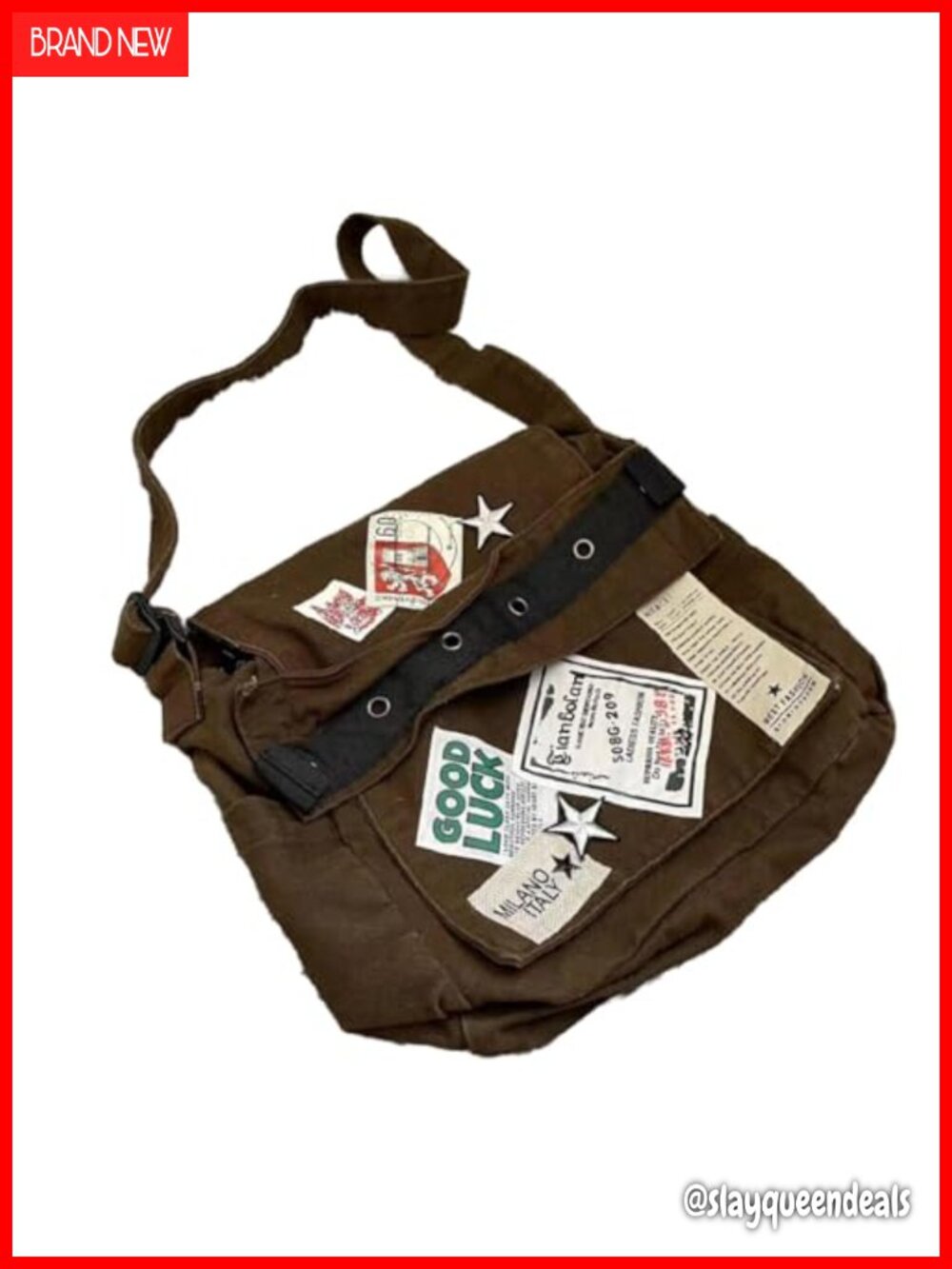 Canvas Messenger Bag Vintage Crossbody Bag Star Patch Grunge Shoulder Bag